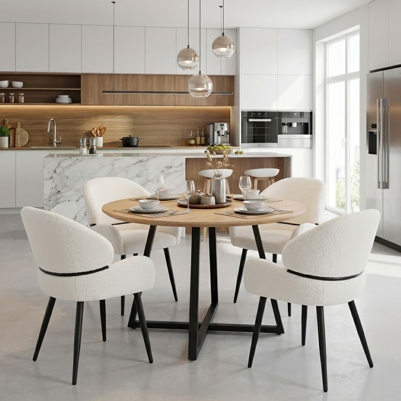 Štýlová jedálenská stolička, biela Bouclé látka-čierna