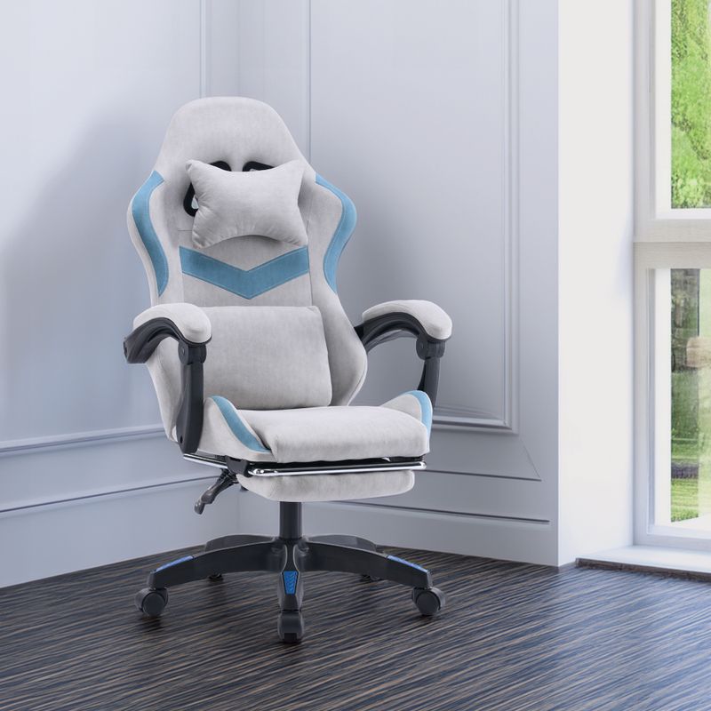 Elegantné kancelárske/herné kreslo s podnožou, sivá-modrá