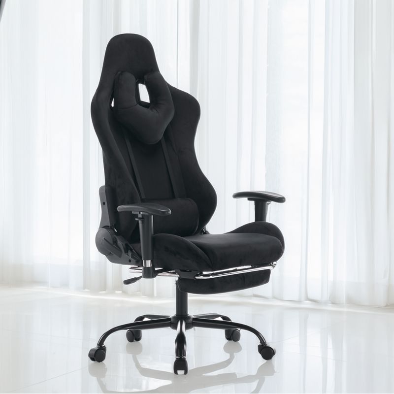 Elegantné kancelárske/herné kreslo s podnožou, čierna Velvet látka