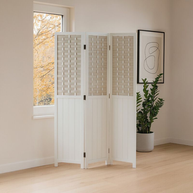 Trojdielny paraván z masívneho smrekového dreva biely