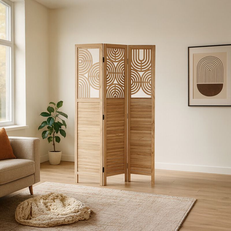 Trojdielny paraván z masívneho smreka v prírodnom odtieni