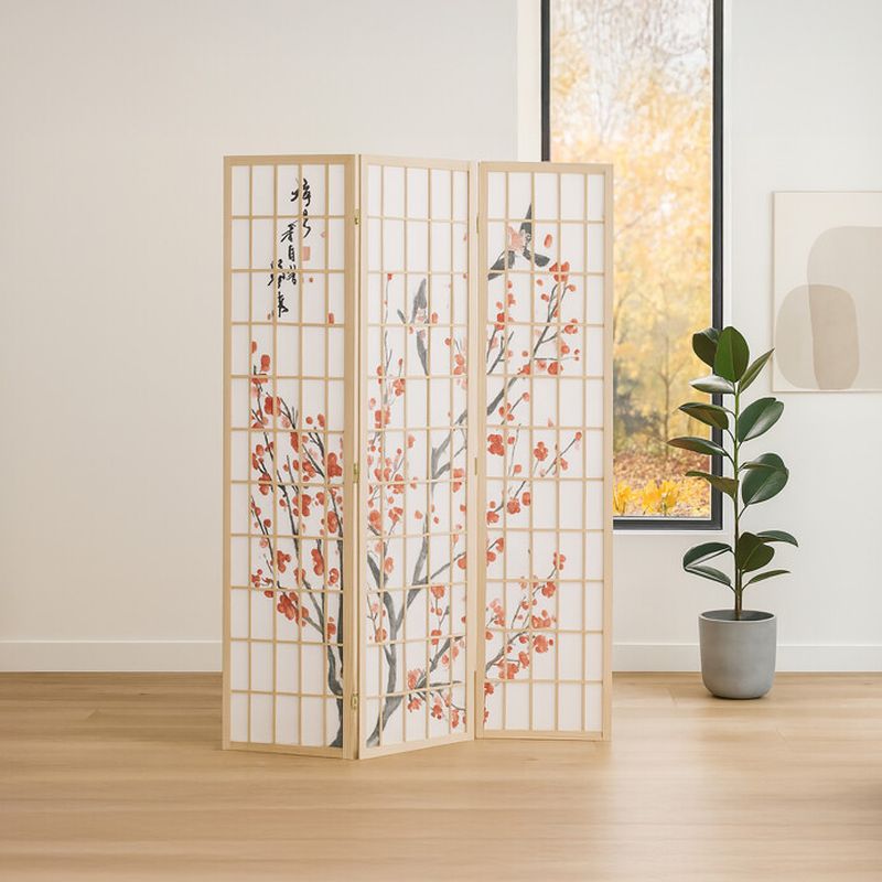 Trojpanelový paraván z masívneho smreka s dekorovanou textíliou