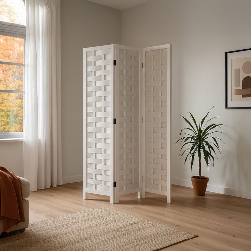 Trojdielny paraván z masívneho smreka biely