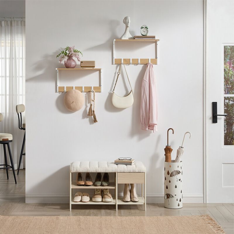 Set nástenných poličiek DUB-BIELA s kovovými háčikmi