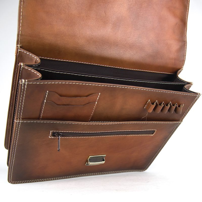 Luxusná kožená aktovka z pravej kože ručne tamponovaná v Cigaro farbe