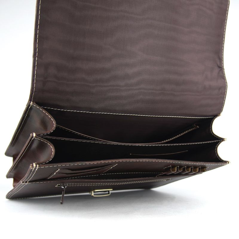 Luxusná kožená aktovka z pravej kože ručne tamponovaná v tmavo hnedej farbe