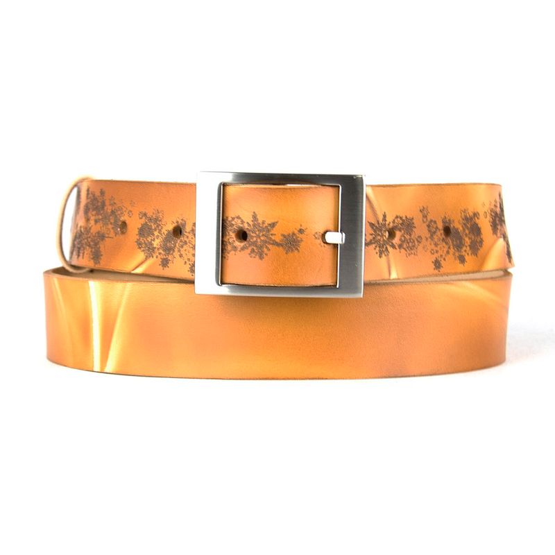 Maľovaný a gravírovaný kožený opasok – Vločky, 136 cm, Limitovaná edícia 09