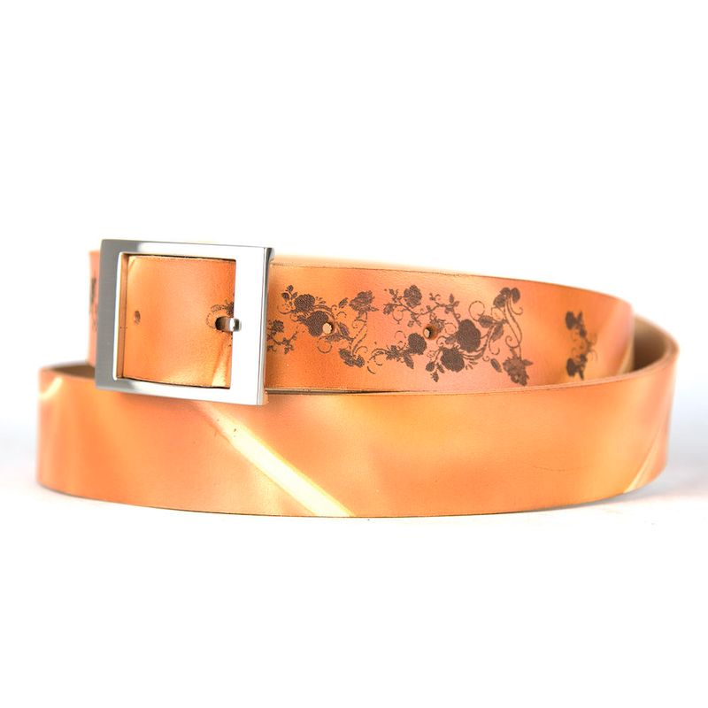 Maľovaný a gravírovaný kožený opasok – Kvety, 137 cm, Limitovaná edícia 02