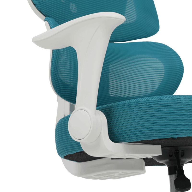 Detská stolička, výškovo nastaviteľná, modrá sieťovina, biely plast