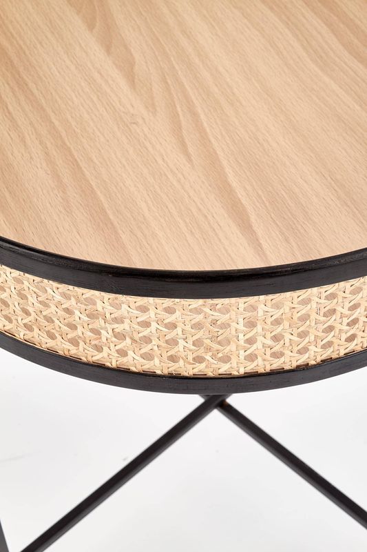 Okrúhly konferenčný stolík 50, čierny kov-ratan