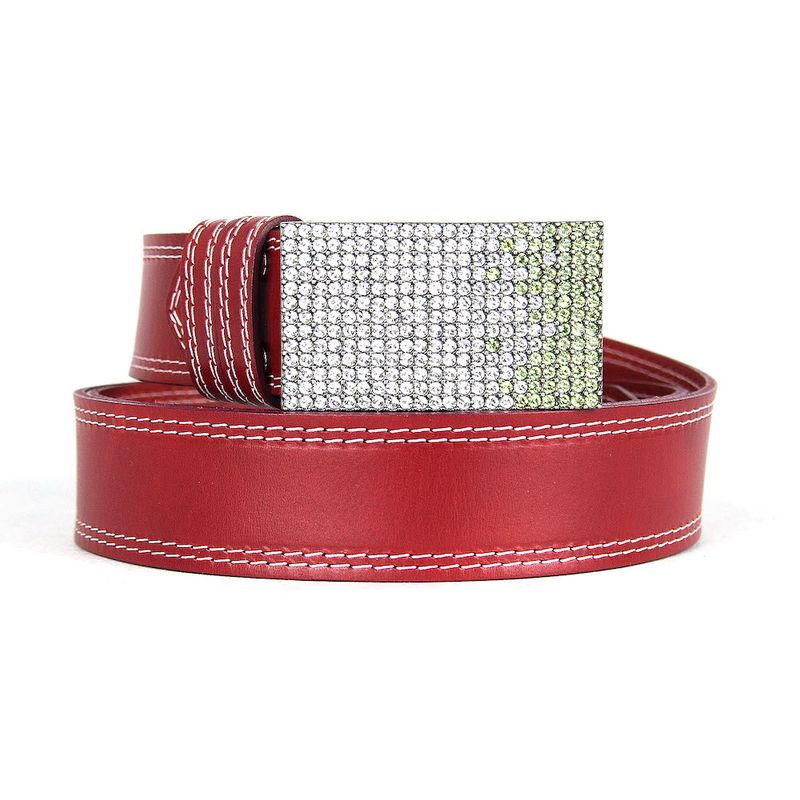 Unikátny bordový opasok z pravej kože SWAROVSKI GREEN– ručná výroba na Slovensku