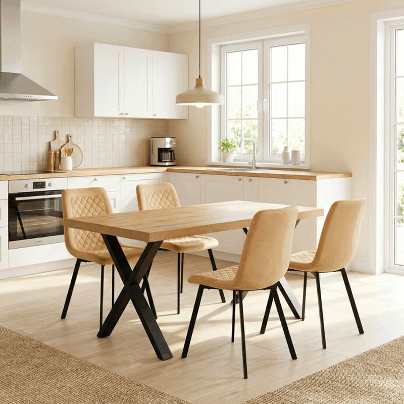 Stolička jedálenská, látka žltý zamat, kov čierny mat