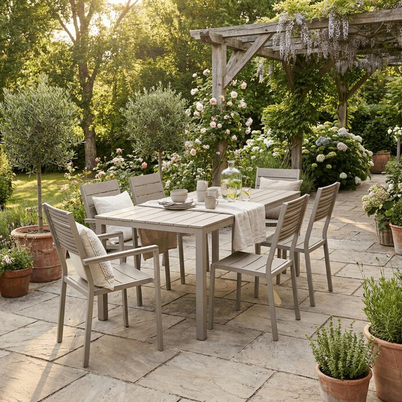 Záhradná jedálenská zostava s polywood doskou, béžová