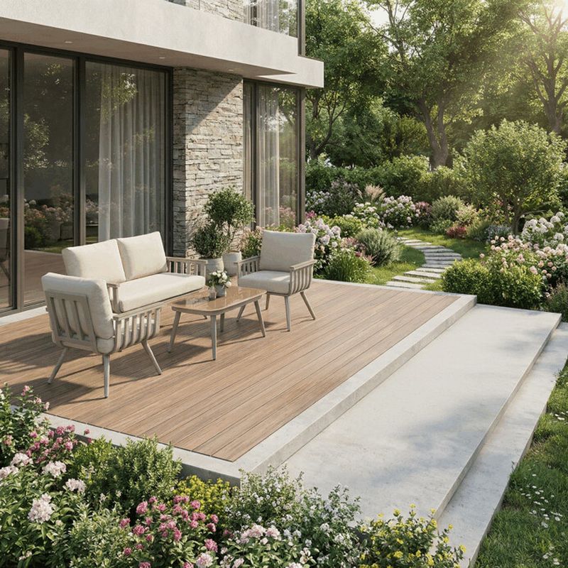 Záhradná sedacia súprava hliníková s polywood doplnkami, béžová