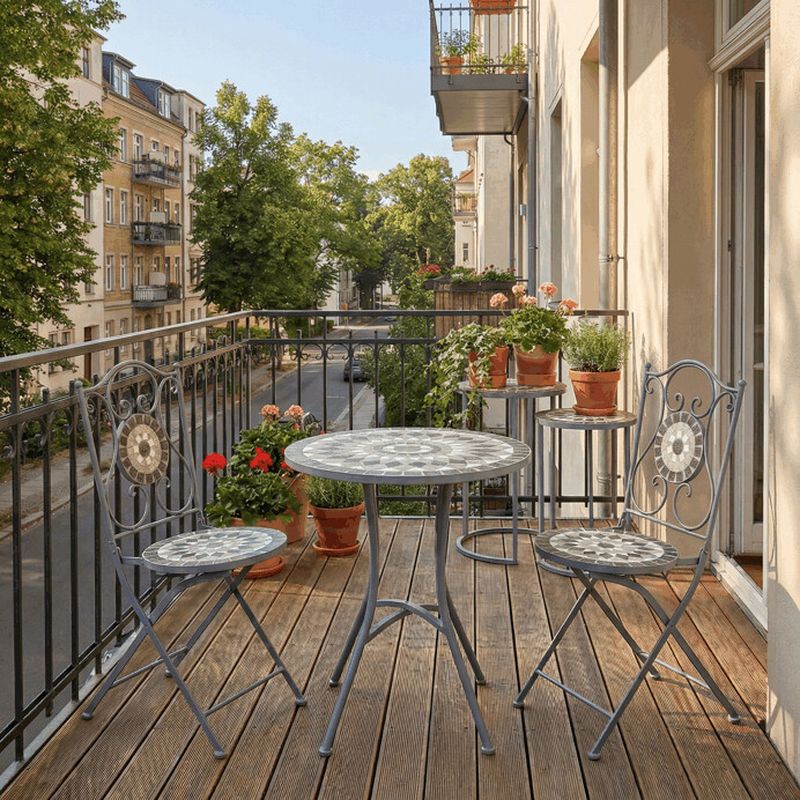 Záhradný set 1+2 s keramickou mozaikou, sivý