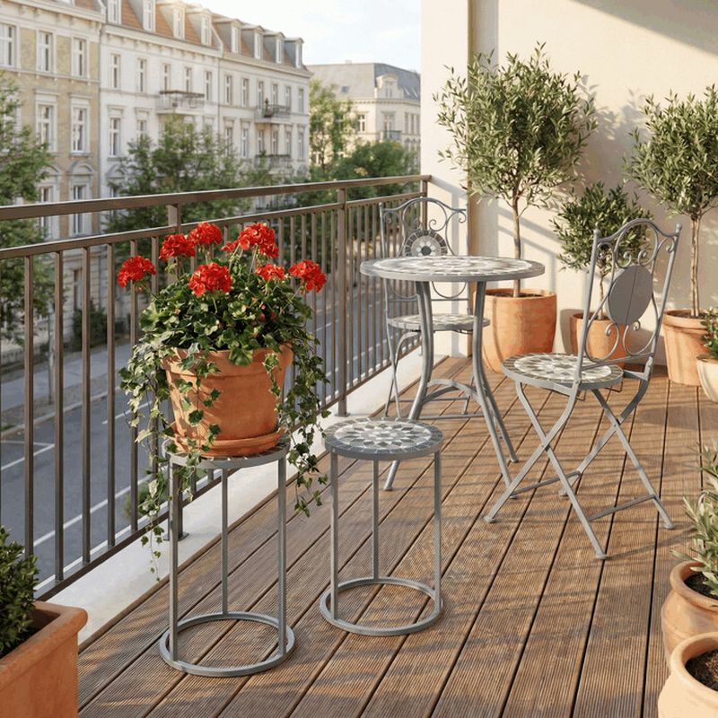 Set 2 ks stojanov na kvety, s keramickou mozaikou, sivé