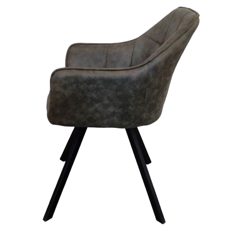 Pohodlné otočné prešívané jedálenské kreslo, zelená látka, kov čierny