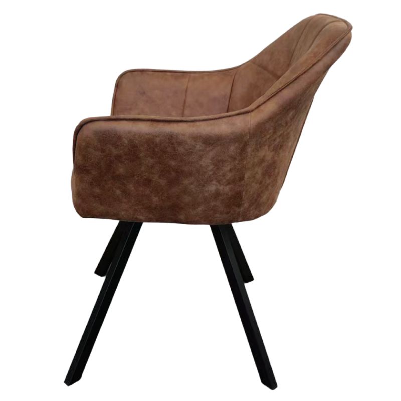 Pohodlné otočné prešívané jedálenské kreslo, tmavohnedá látka, kov čierny