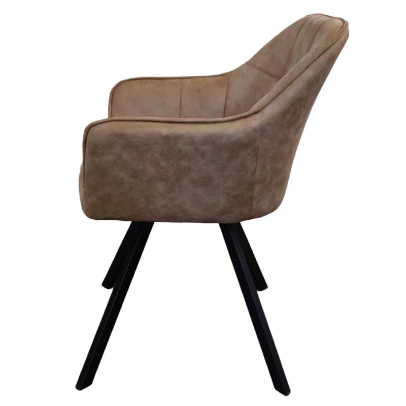 Pohodlné otočné prešívané jedálenské kreslo, sivohnedá látka, kov čierny