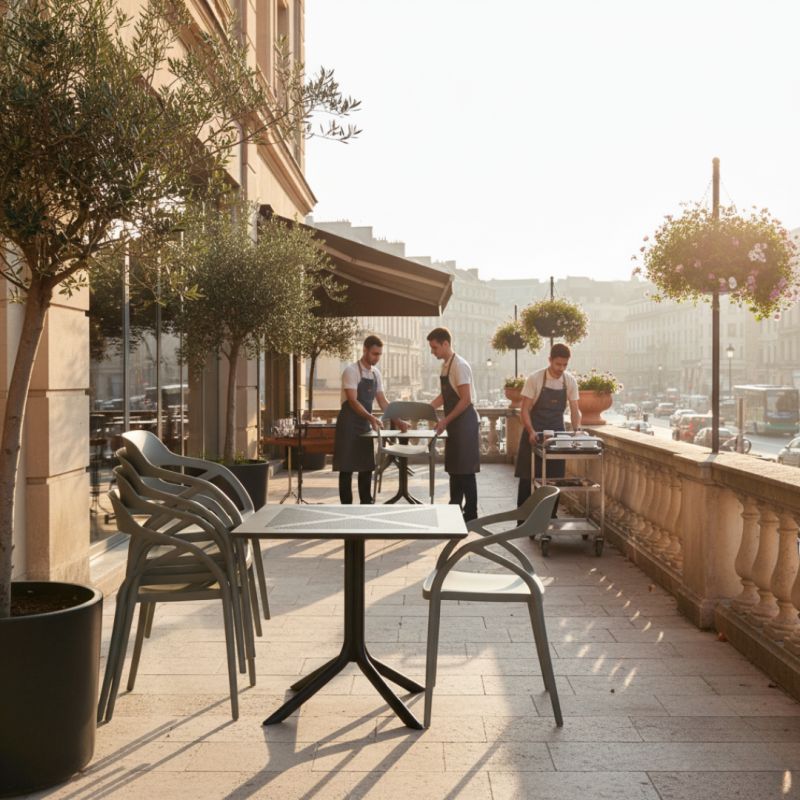 Elegantná stohovateľná, stolička sivý plast