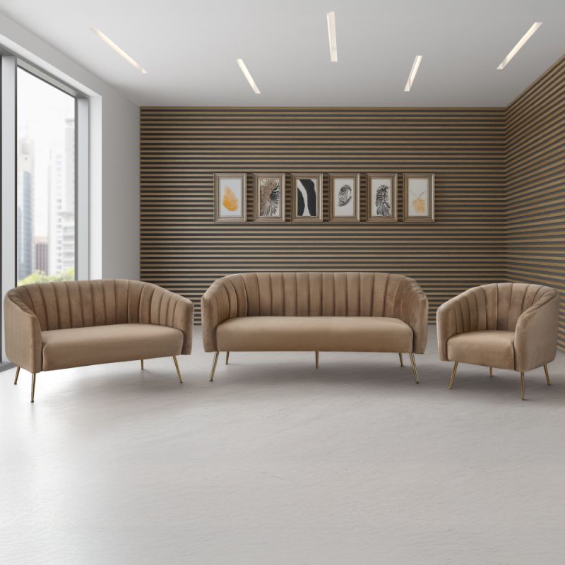 Dizajnový 3-sed, hnedý Velvet so zlatými nohami