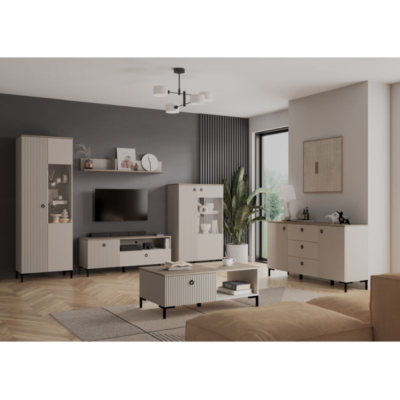 Komoda 2D1S, sivohnedá Taupe, dub silverjack, kombinovaná