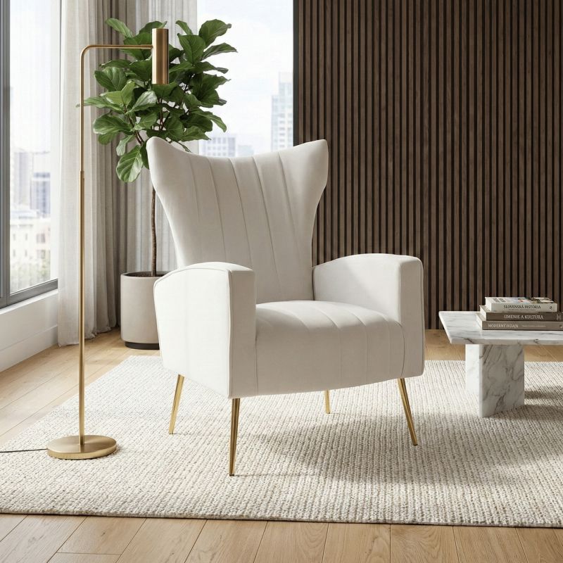 Nadčasové relaxačné kreslo, béžová Velvet látka, zlaté nohy