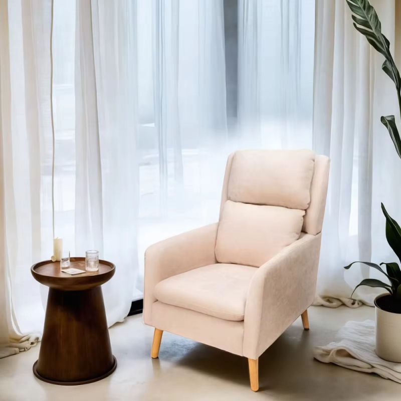 Relaxačné kreslo, béžová látka, nohy masív