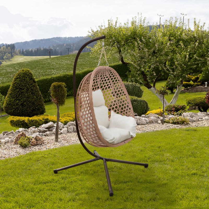 Závesné kreslo, skladacie, medené, krémový vankúš