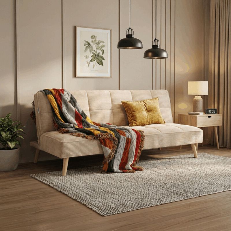 Moderná trojmiestna rozkladacia pohovka, krémová, látka