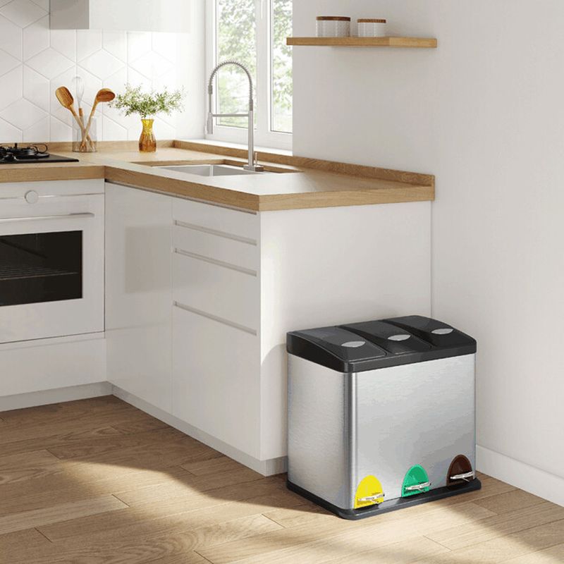 Odpadkový kôš, strieborný, s pedálmi, 3×8 l