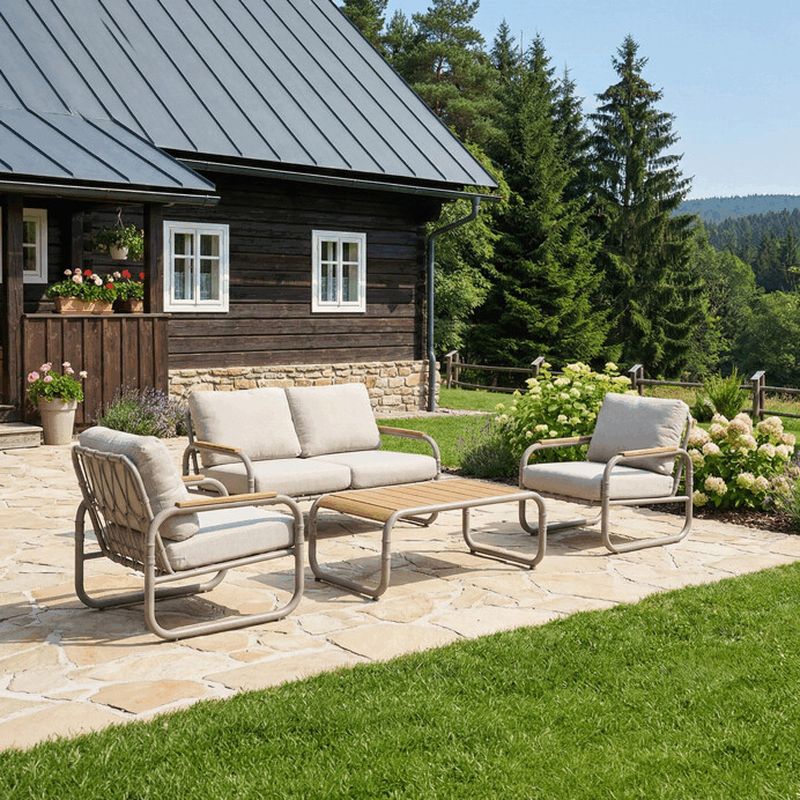 Záhradná zostava, 1+3, béžová, kovová konštrukcia