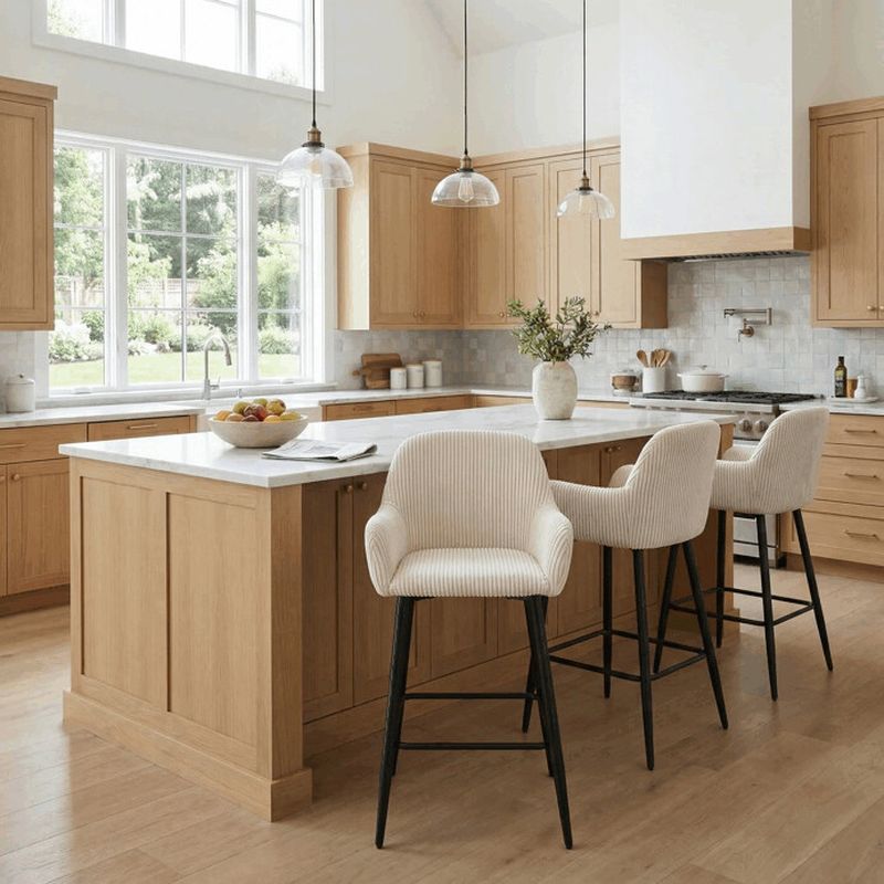 Moderná barová stolička, béžová manšestrová látka