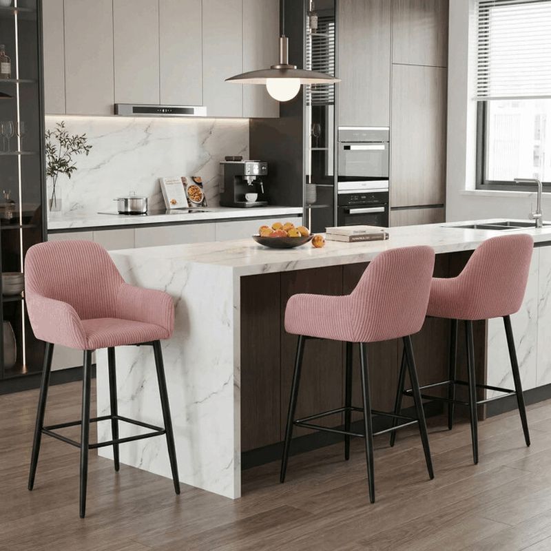 Moderná barová stolička, ružová manšestrová látka