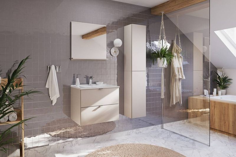 Skrinka do kúpeľne 82-80-46-2S, kašmír mat, 2x zásuvka