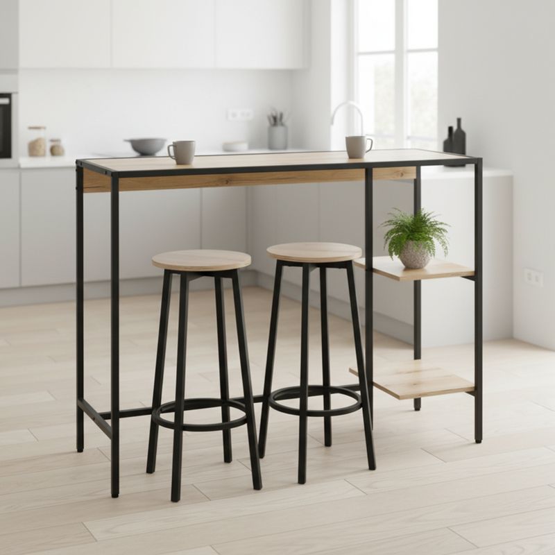 Barový set 1+2 v industriálnom štýle, dub a čierny kov