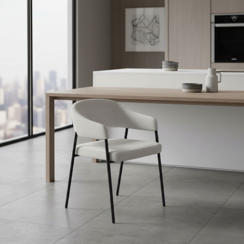 Dizajnové jedálenské kreslo svetlosivá látka s čiernymi kovovými nohami