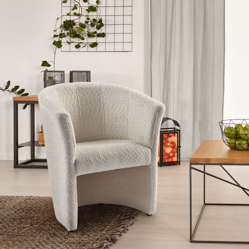 Moderné klubové kreslo, smotanové v látke Coral Boucle