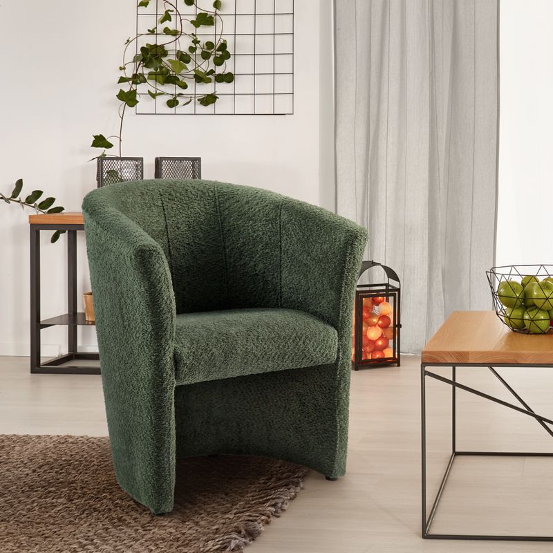 Moderné klubové kreslo, zelené v látke Coral Boucle