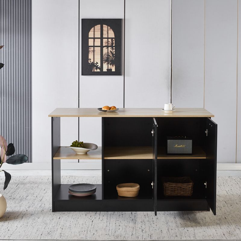 Štýlový kuchynský ostrovček, dub, čierny, s úložným priestorom