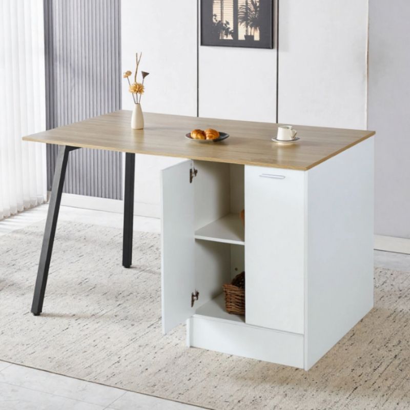 Kuchynský ostrovček, dub, biely, čierny, so zásuvkami a skrinkou