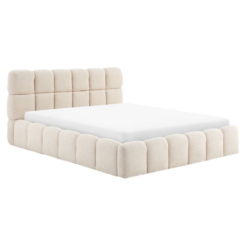 Manželská posteľ 160 s úložným priestorom, roštom a čalúneným čelom, béžová Bouclé látka