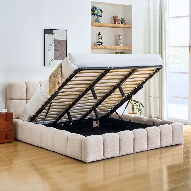 Manželská posteľ 180 s roštom, béžová látka Bouclé