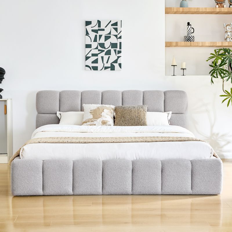 Manželská posteľ 180 s roštom, sivá látka Bouclé