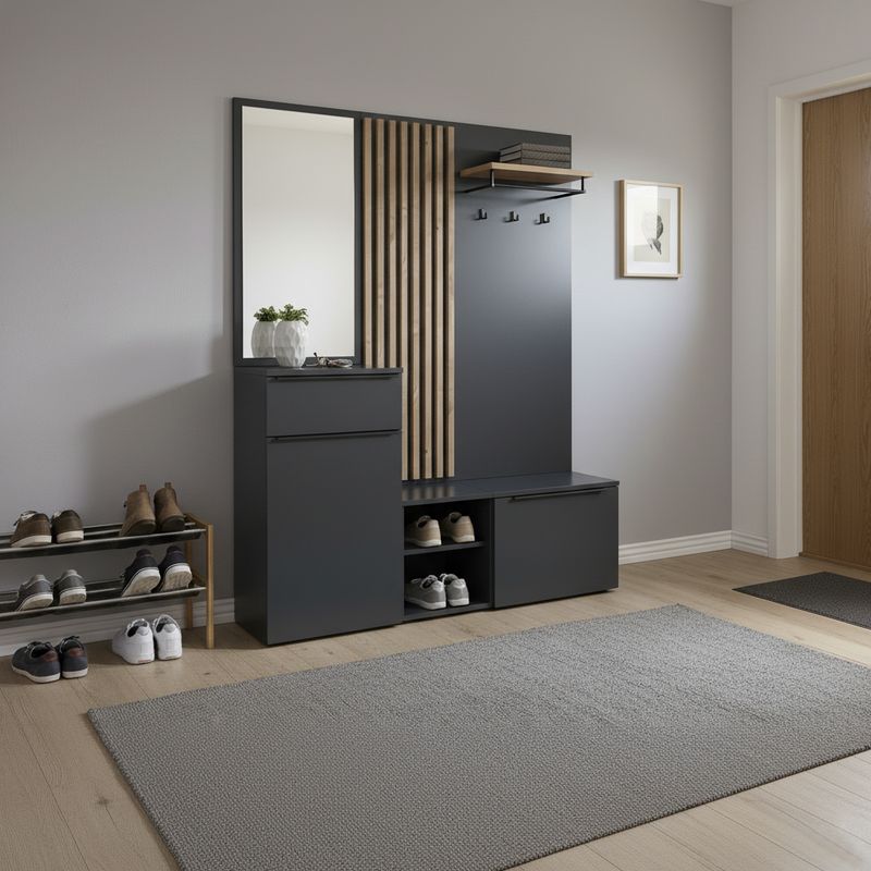 Predsieňová zostava, antracit lesk HG, dub artisan