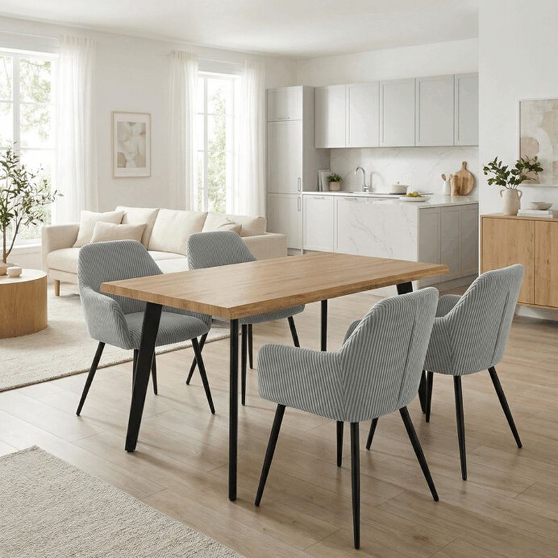 Jedálenská stolička modrá s menčestrovou látkou a čiernymi kovovými nohami