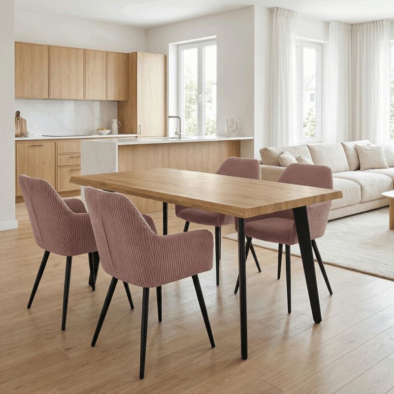 Jedálenská stolička ružová s menčestrovou látkou a čiernymi kovovými nohami