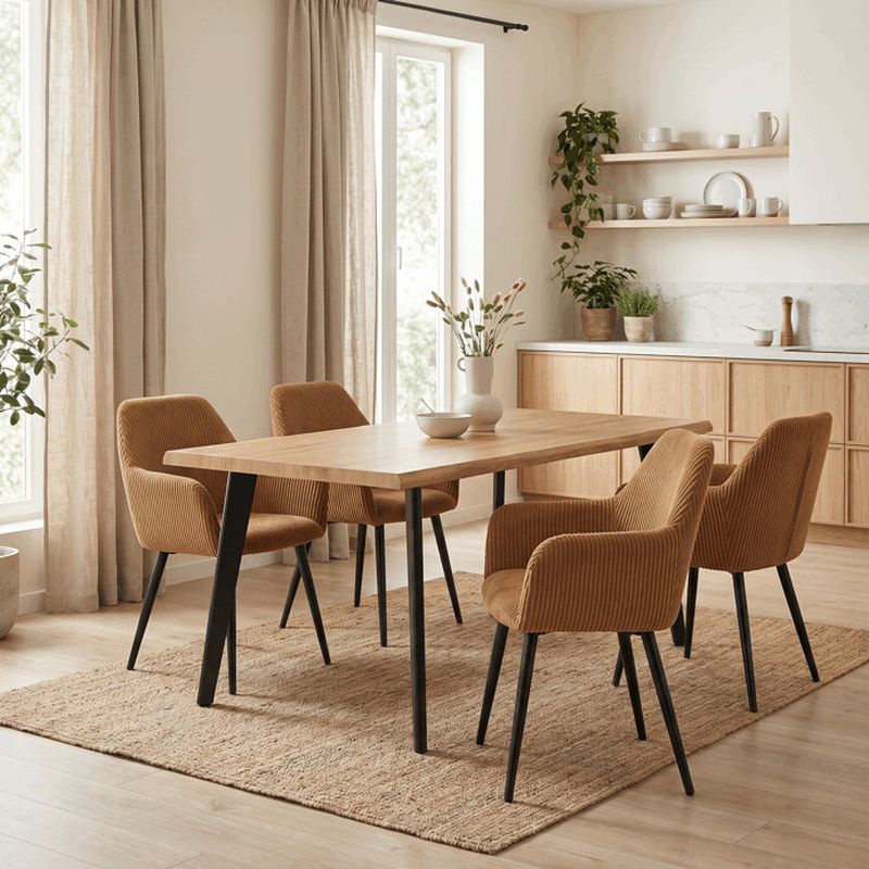 Jedálenská stolička žltá s menčestrovou látkou a čiernymi kovovými nohami