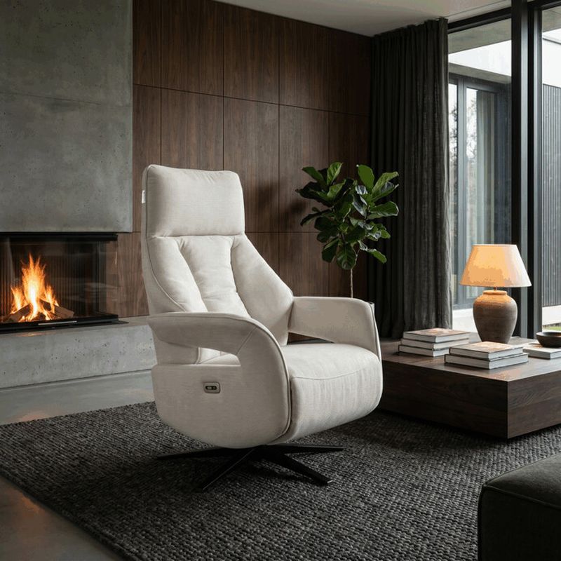 Luxusné elektrické relaxačné kreslo, krémová látka, s otočnou funkciou