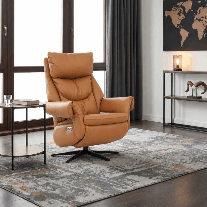 Luxusné béžové kožené relaxačné kreslo s elektrickým polohovaním